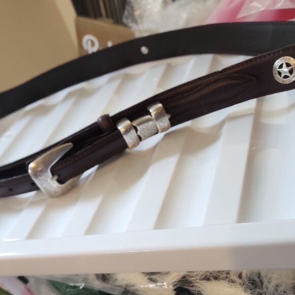 Brown Leather Belt with Silver Accents - Picture 1 of 5